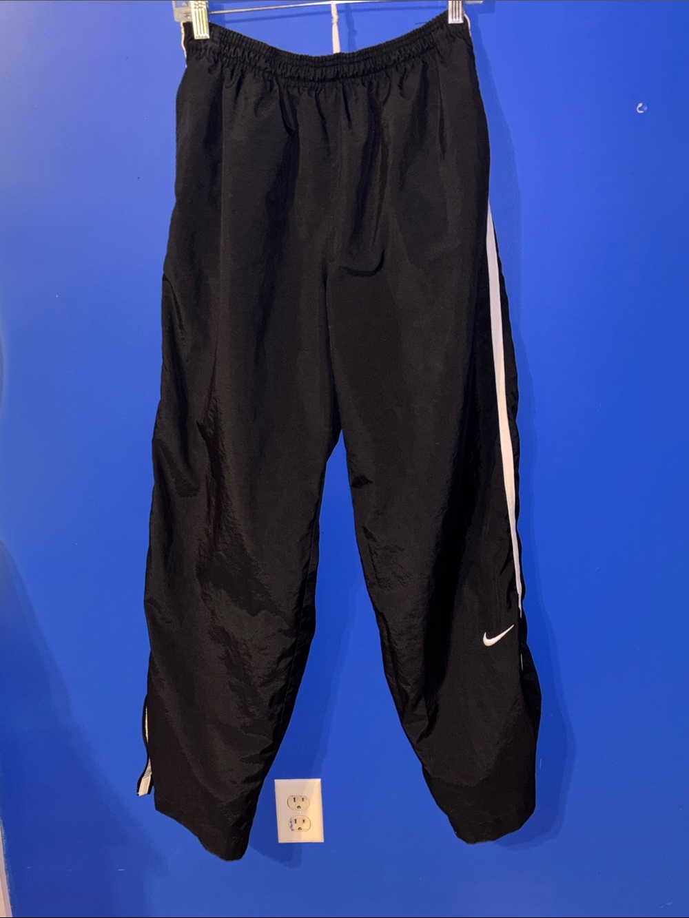 Nike Black Sweatpants with White Side Stripe and zipper/button ankle bottoms